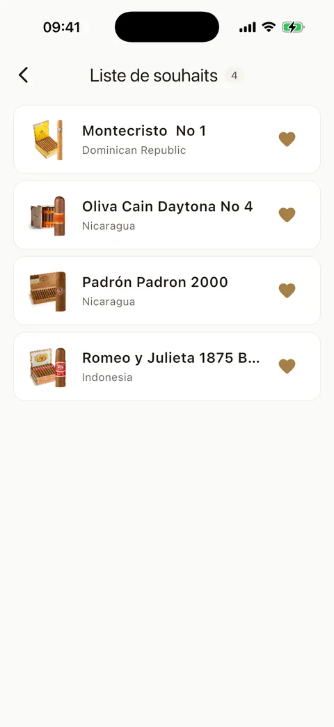 Liste de souhaits de Cigarino avec cigares enregistrés d'un cœur